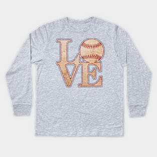 LOVE BASEBALL MOM Vintage Distressed Baseball Textured Appearance Kids Long Sleeve T-Shirt
